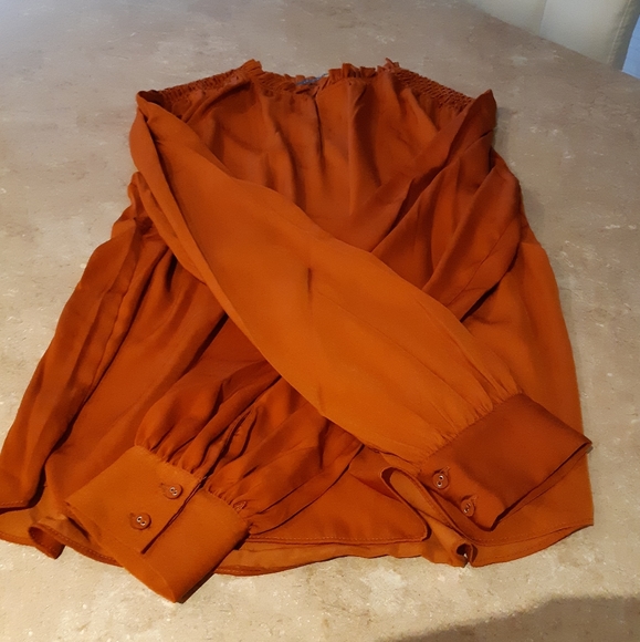 Brand New Burnt Orange Smocked Pie Crust Collar Blouse - Picture 6 of 12